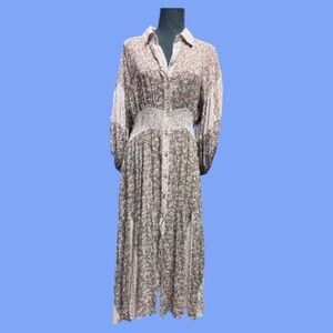 Impressions Brown Floral Patchwork Shirt Maxi Dress Size Small